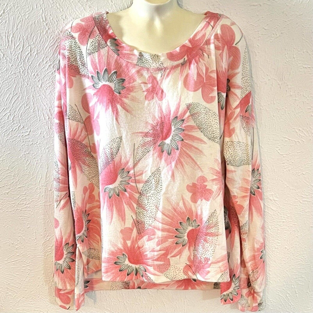 Floreat Anthropologie Women Brushed Fleece Pink Floral Print Sweatshirt Top S